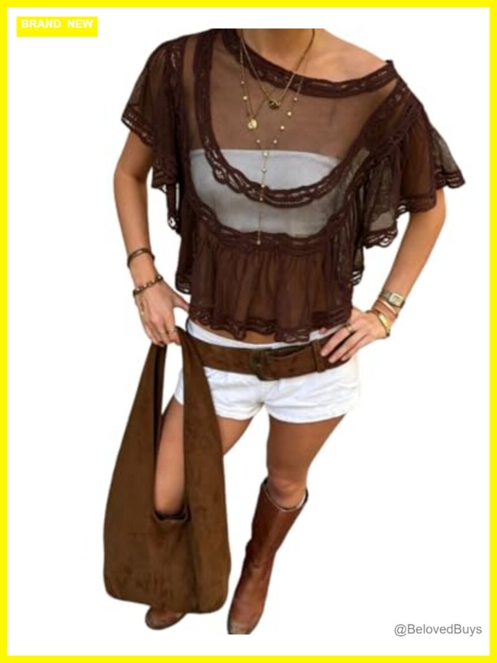 Women Mesh Sheer Poncho Cover Up Batwing Sleeve Boho Beach Top